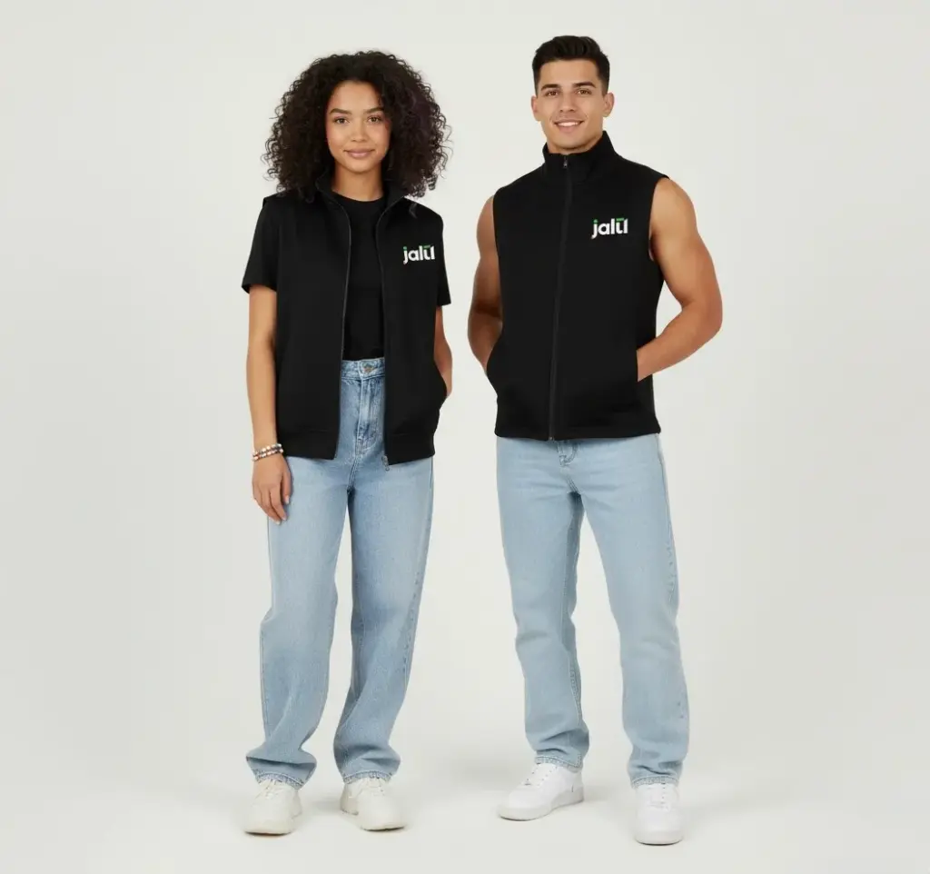 Jalil brand winter fleece vest with logo – unisex warm sleeveless jacket for cold weather